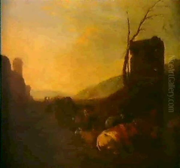 Herde Und Hirten In Der Romischen Campagna Oil Painting by Jan van Ossenbeeck