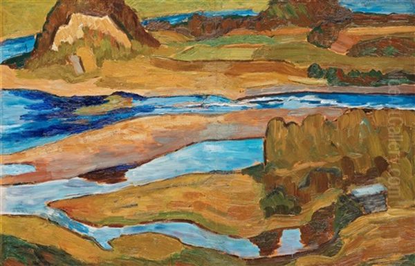 Strandbankar Vid Angermanalven (riverbanks By The Angerman River) Oil Painting by Helmer Osslund