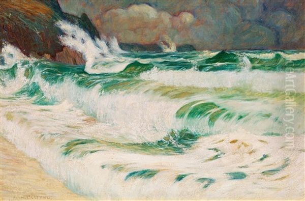 Waves Breaking On The Coast Oil Painting by Helmer Osslund