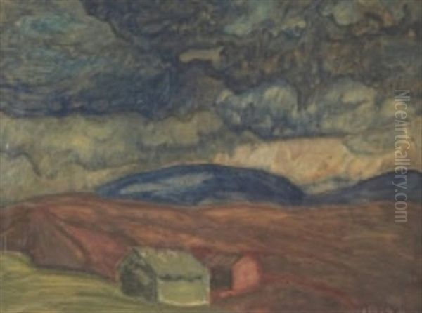 Landskap Med Ladugardar Oil Painting by Helmer Osslund