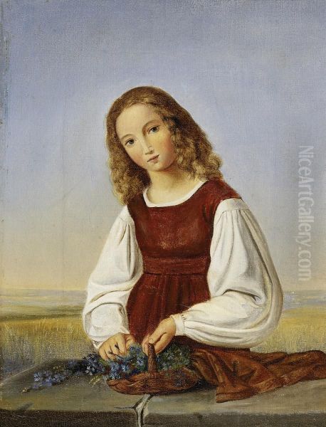 Girl With Basket Of Flowers Oil Painting by Louis Ammy Blanc