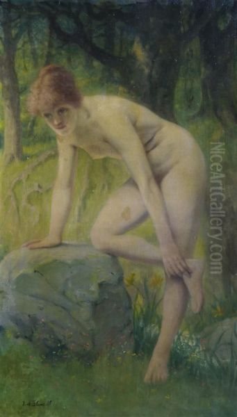 Woman At Her Bath Oil Painting by Louis Ammy Blanc