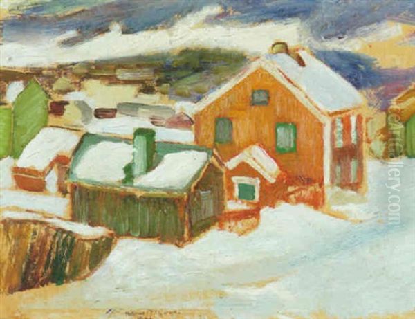 Vinterkvall - Hus I Landskap Oil Painting by Helmer Osslund