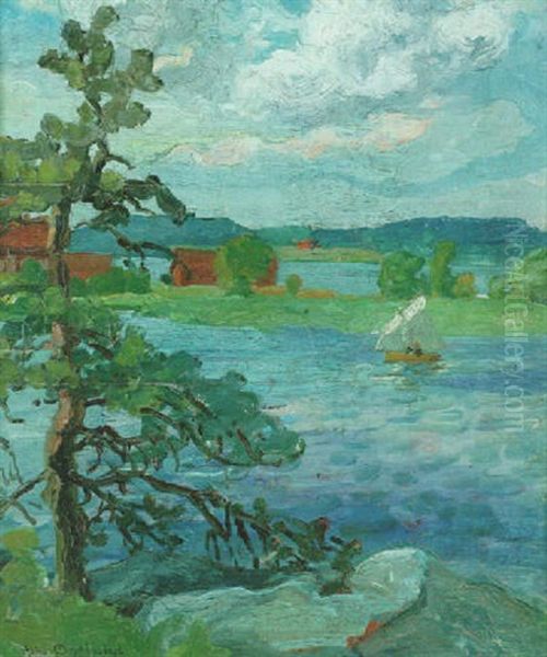 Sommarmotiv Fran Fjaderholmarna Oil Painting by Helmer Osslund