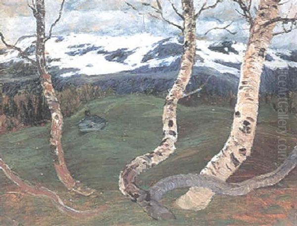 Bjorkar I Fjallandskap Oil Painting by Helmer Osslund