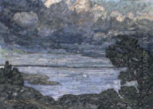 Norrlandskt Insjolandskap Oil Painting by Helmer Osslund