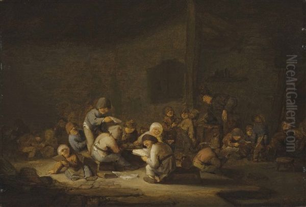 An Interior Of A Village Classroom Oil Painting by Adriaen Jansz van Ostade