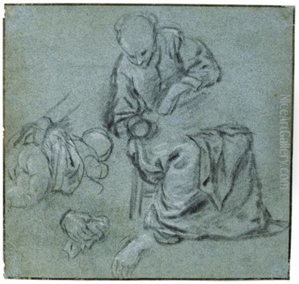 Double Sided Study Sheet: A Woman Cleaning A Baby And Studies Of A Child Oil Painting by Adriaen Jansz van Ostade