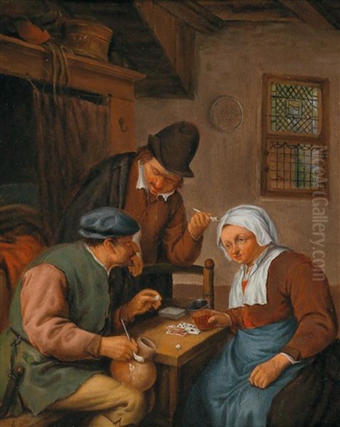 Peasants Playing Cards Oil Painting by Adriaen Jansz van Ostade