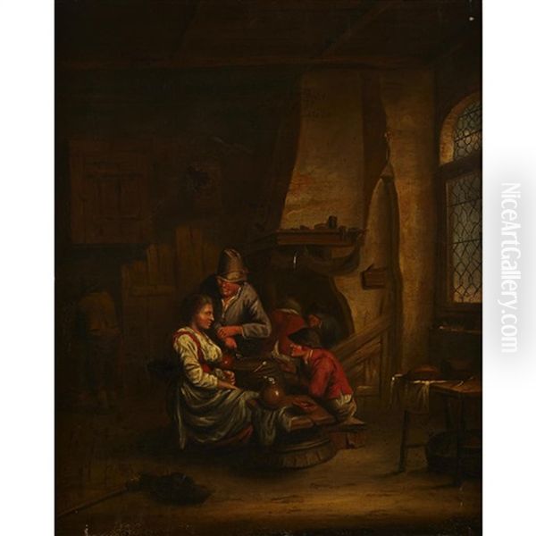 Tavern Interior Oil Painting by Adriaen Jansz van Ostade