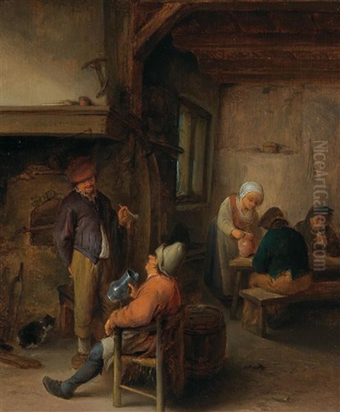 A Tavern Scene Oil Painting by Adriaen Jansz van Ostade