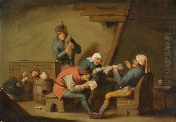 Series Of Five Cottage Interiors Representing The Five Senses Oil Painting by Adriaen Jansz van Ostade