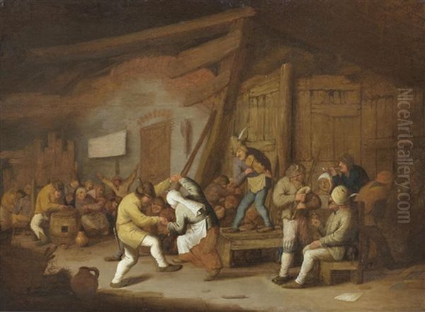 Figures Dancing And Merrymaking In An Interior Oil Painting by Adriaen Jansz van Ostade