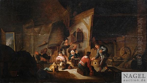 Bauerliche Belustigung In Einer Scheune Oil Painting by Adriaen Jansz van Ostade