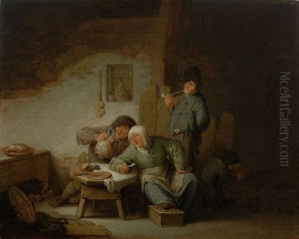 Buveurs Et Fumeurs Dans Un Interieur Oil Painting by Adriaen Jansz van Ostade