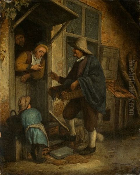 The Spectacle Seller (after The Etching By Adriaen Van Ostade) Oil Painting by Adriaen Jansz van Ostade