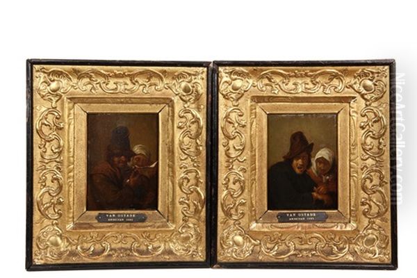 Two Genre Scenes Of Peasant Life Oil Painting by Adriaen Jansz van Ostade