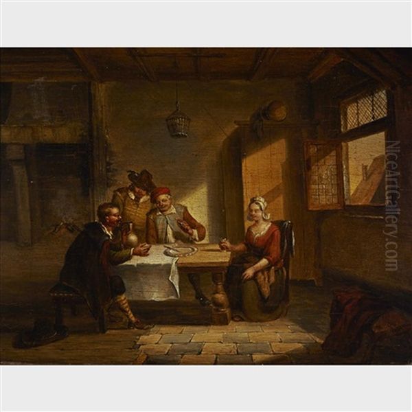 Pair Of Tavern Merry Makers At An Inn Oil Painting by Adriaen Jansz van Ostade