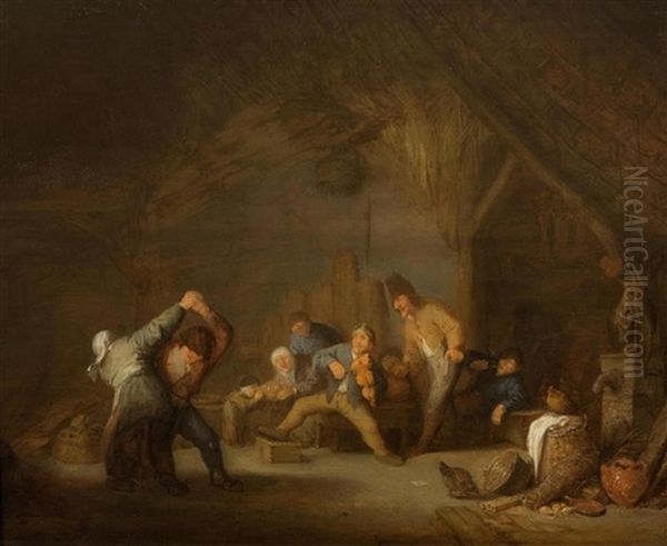 Merry Gathering At An Inn Oil Painting by Adriaen Jansz van Ostade