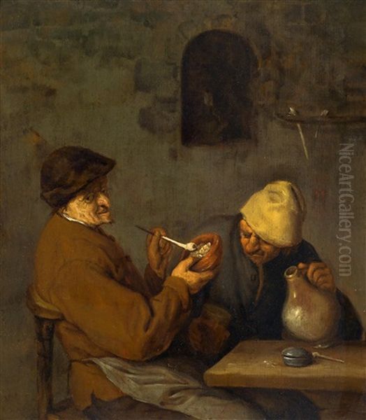 Zwei Manner Im Wirtshaus Oil Painting by Adriaen Jansz van Ostade