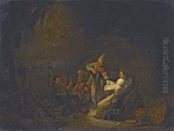 Peasants Playing Music In A Cottage Oil Painting by Adriaen Jansz van Ostade