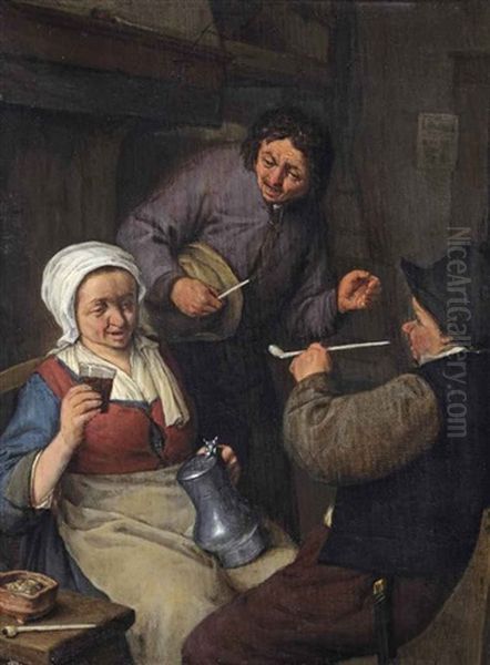 Peasants Drinking And Smoking In An Inn Oil Painting by Adriaen Jansz van Ostade