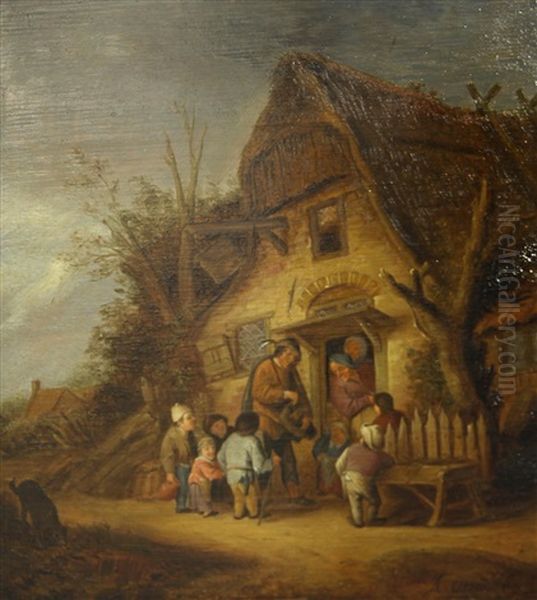 Figures By A Doorway Oil Painting by Adriaen Jansz van Ostade