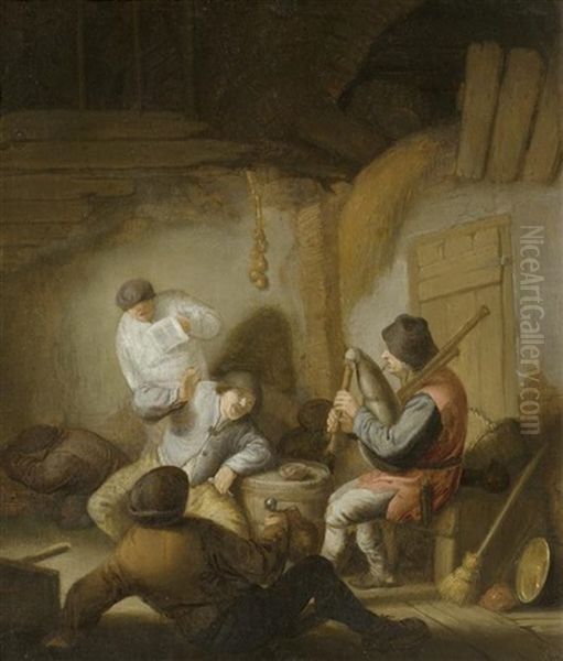 Musizierende Bauersleute In Einer Scheune Oil Painting by Adriaen Jansz van Ostade