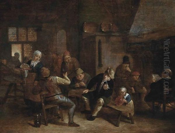 Peasants In An Interior Drinking Oil Painting by Adriaen Jansz van Ostade