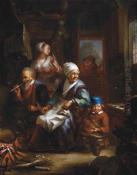 Peasants In An Interior By A Fire Oil Painting by Adriaen Jansz van Ostade