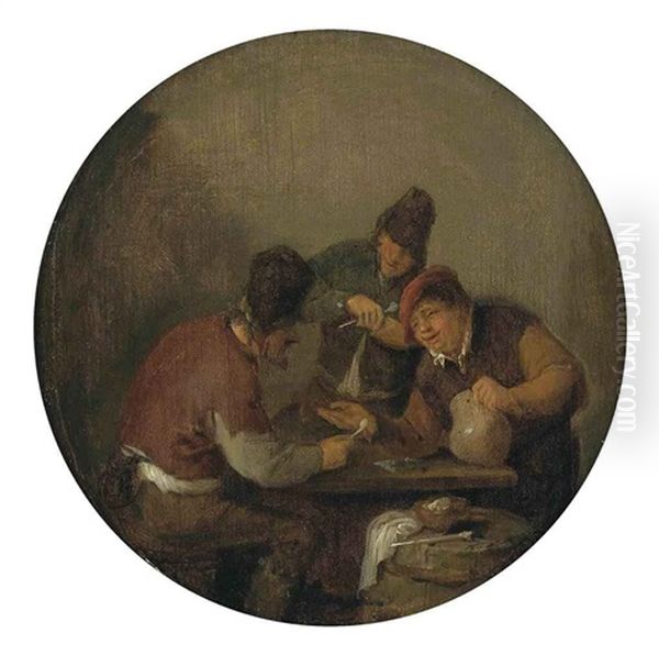 Peasants Drinking And Merrymaking In An Interior Oil Painting by Adriaen Jansz van Ostade