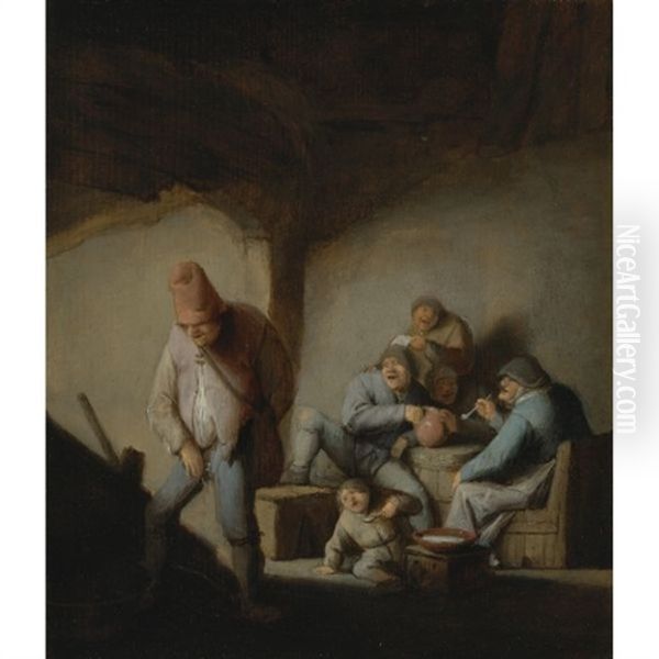 Peasants In The Interior Of An Inn Oil Painting by Adriaen Jansz van Ostade