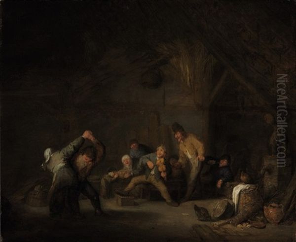 Peasants Making Music And Dancing In A Tavern Oil Painting by Adriaen Jansz van Ostade