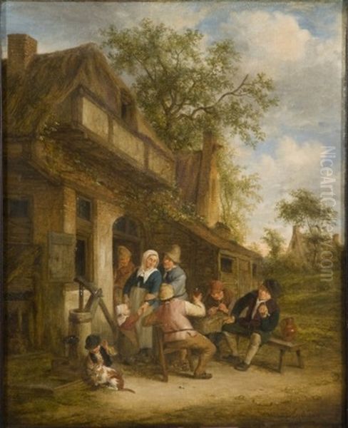 Buveurs Et Fumeurs Devant Une Auberge Oil Painting by Adriaen Jansz van Ostade