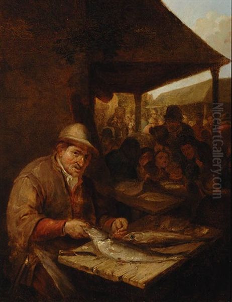 Fish Monger Oil Painting by Adriaen Jansz van Ostade