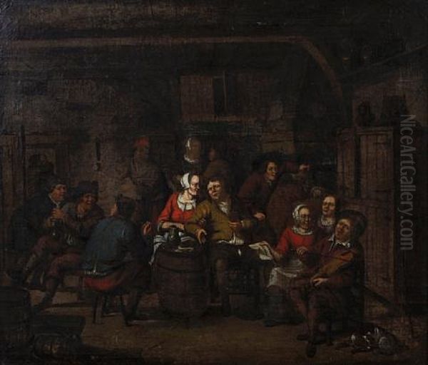 Peasants Carousing In A Tavern Oil Painting by Adriaen Jansz van Ostade