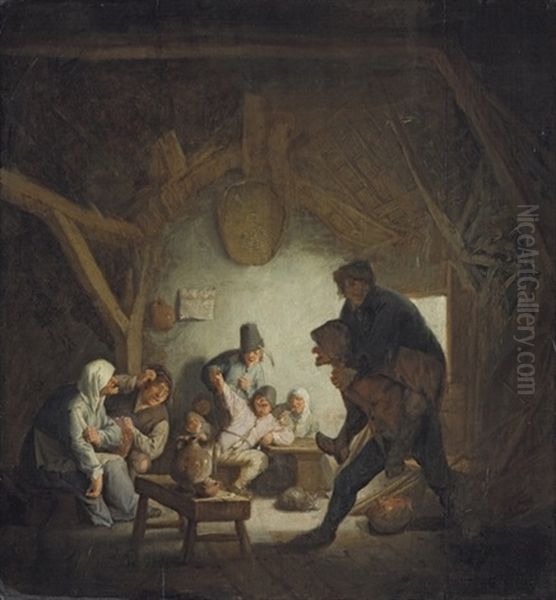 Boors Carousing In An Inn Oil Painting by Adriaen Jansz van Ostade