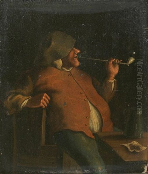 Sitzender Bauer Im Profil Mit Pfeife (+ Sitzender Bauer Von Vorn Mit Weinkrug, Different Sizes; Pair) Oil Painting by Adriaen Jansz van Ostade