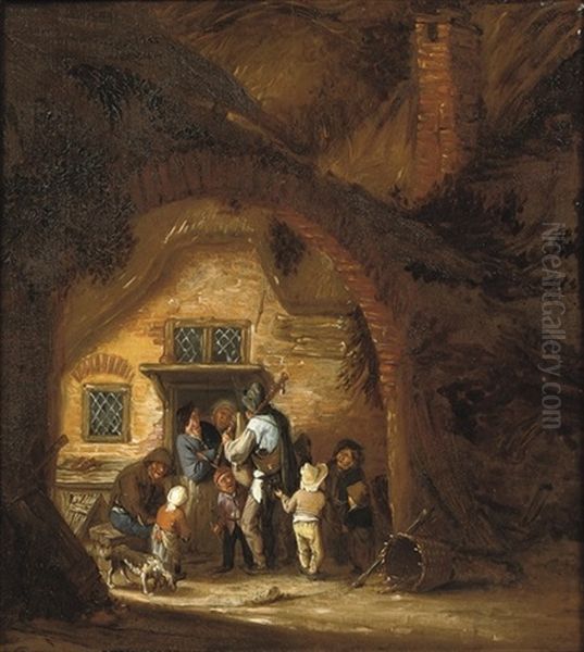 A Piper Playing Outside A Cottage Oil Painting by Adriaen Jansz van Ostade