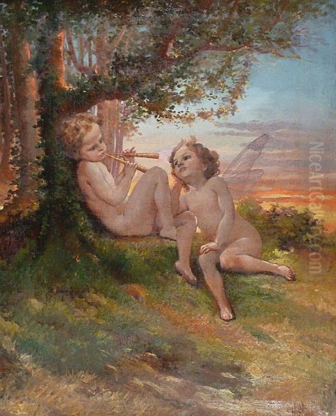 Amours Au Coucher Du Soleil Oil Painting by Henri Blanc-Fontaine