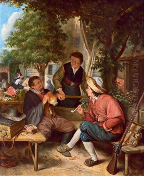 Zechende Bauern Im Garten Einer Schenke by Adriaen Jansz van Ostade