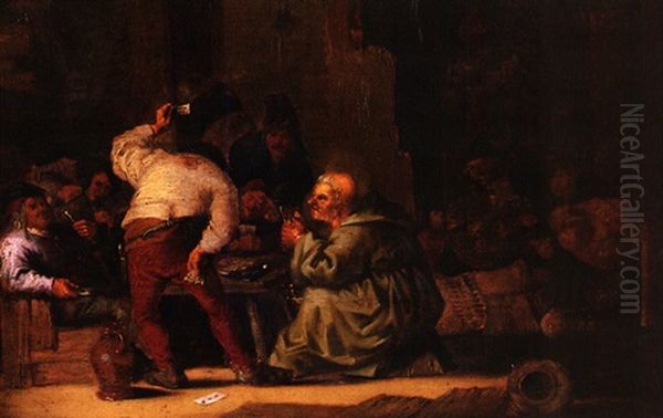 Bauerntaverne Mit Karten Spielendem Monch Oil Painting by Adriaen Jansz van Ostade