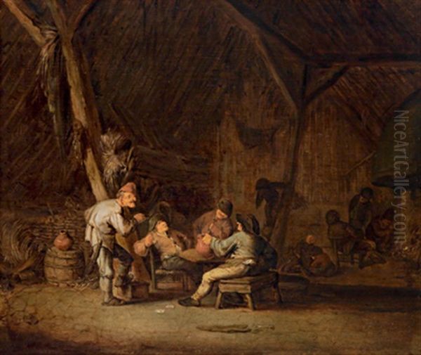 Trinkende Bauern In Einer Scheune Oil Painting by Adriaen Jansz van Ostade