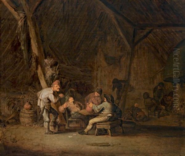 Trinkende Bauern In Einer Scheune Oil Painting by Adriaen Jansz van Ostade