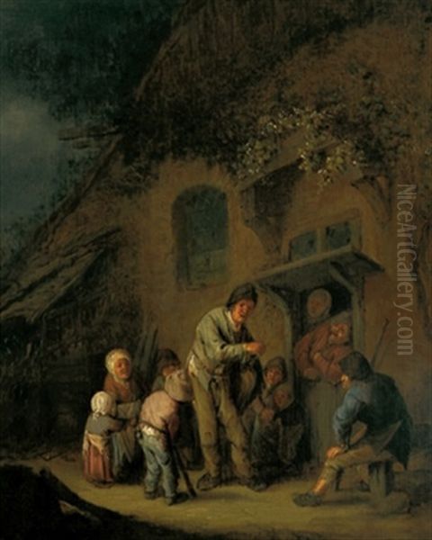 Ein Drehorgelspieler Vor Einem Bauernhaus Oil Painting by Adriaen Jansz van Ostade