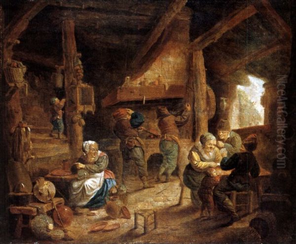 Interieur Mit Bauern Und Kartenspielern Oil Painting by Adriaen Jansz van Ostade