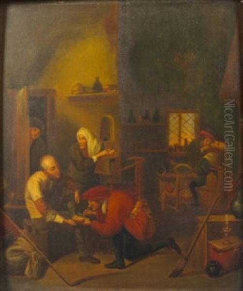 Dutch Cottage Interior With Figures (+ Another; Pair) Oil Painting by Adriaen Jansz van Ostade