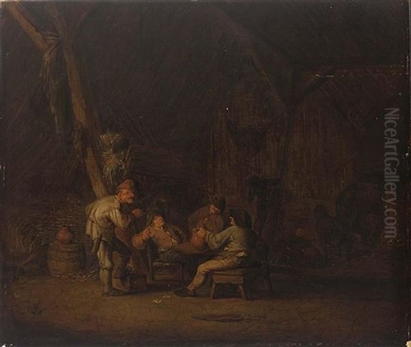 A Barn Interior With Peasants Smoking And Drinking Oil Painting by Adriaen Jansz van Ostade