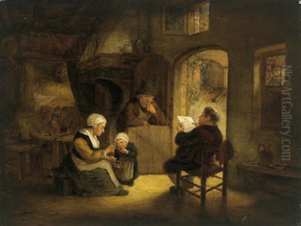 Bauern In Der Stube Lauschen Einem Vorleser Oil Painting by Adriaen Jansz van Ostade