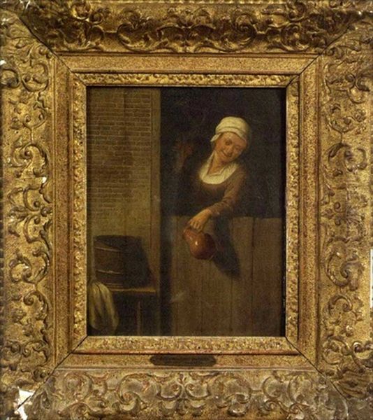 Maid With Pitcher At A Door Oil Painting by Adriaen Jansz van Ostade